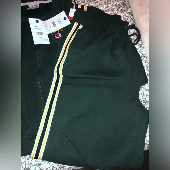 Champion Dark Green Wide-Leg Track Pants with Side Stripe - Picture 4 of 6
